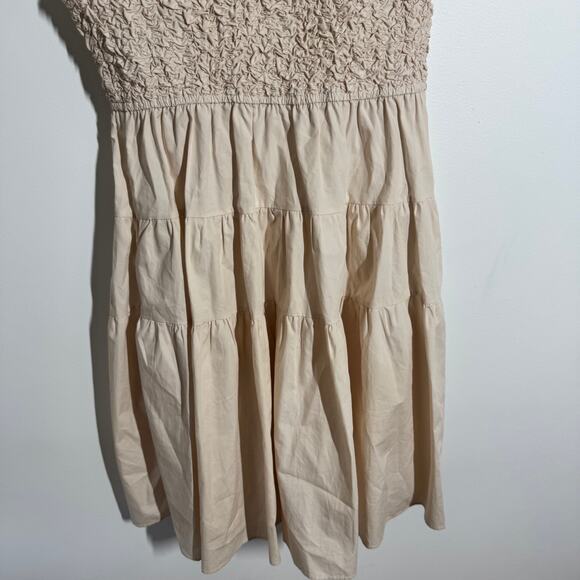 En Saison Dress Women M Cream Smocked Ruffled Mini Ruffle Tiered Cottage Cotton - Picture 5 of 10